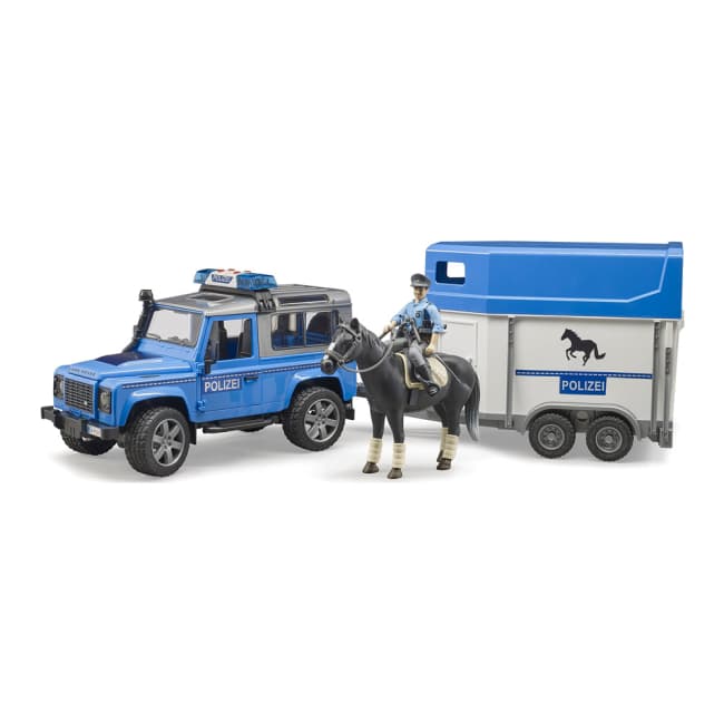 Полицейский Land Rover Defender с прицепом и фигурка конного полицейского Bruder 02588 Полицейский Land Rover Defender с прицепом и фигурка конного полицейского Bruder 02588