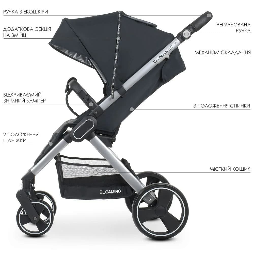 Коляска прогулянкова El Camino Dynamic Pro ME 1053N Onyx фото 3 Коляска прогулянкова El Camino Dynamic Pro ME 1053N Onyx фото 3