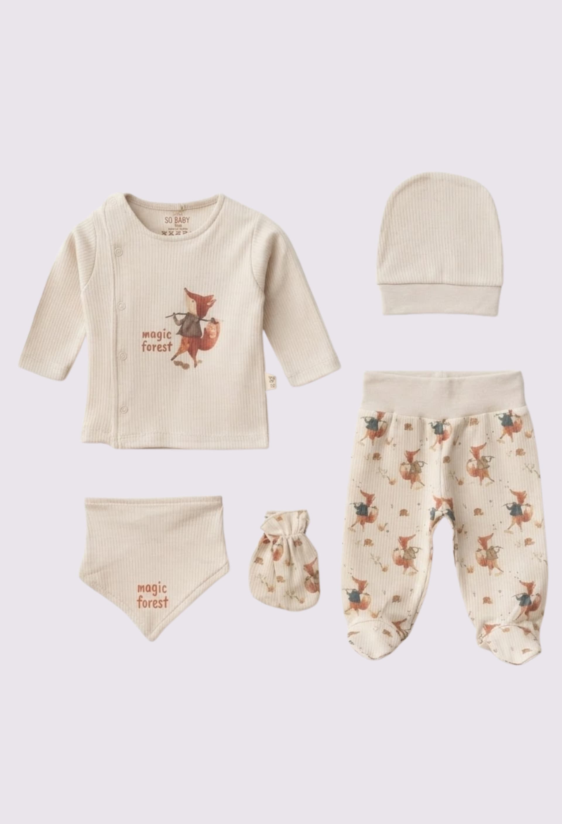 Комплект (кофта, повзунки, шапочка, слинявчик, царапки) 56 SD Baby 2121 беж Комплект (кофта, повзунки, шапочка, слинявчик, царапки) 56 SD Baby 2121 беж