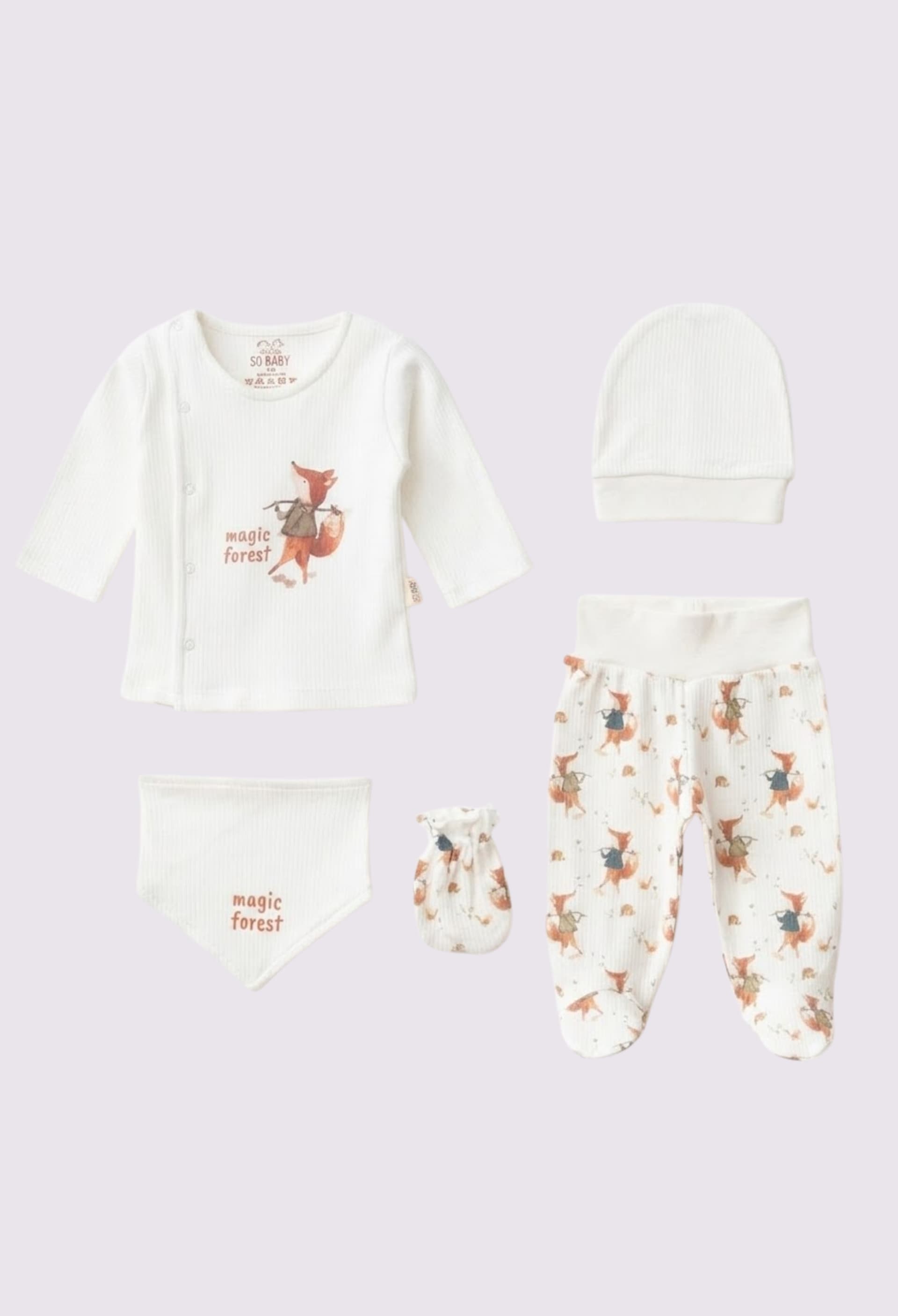 Комплект (кофта, повзунки, шапочка, слинявчик, царапки) 56 SD Baby 2121 мол Комплект (кофта, повзунки, шапочка, слинявчик, царапки) 56 SD Baby 2121 мол