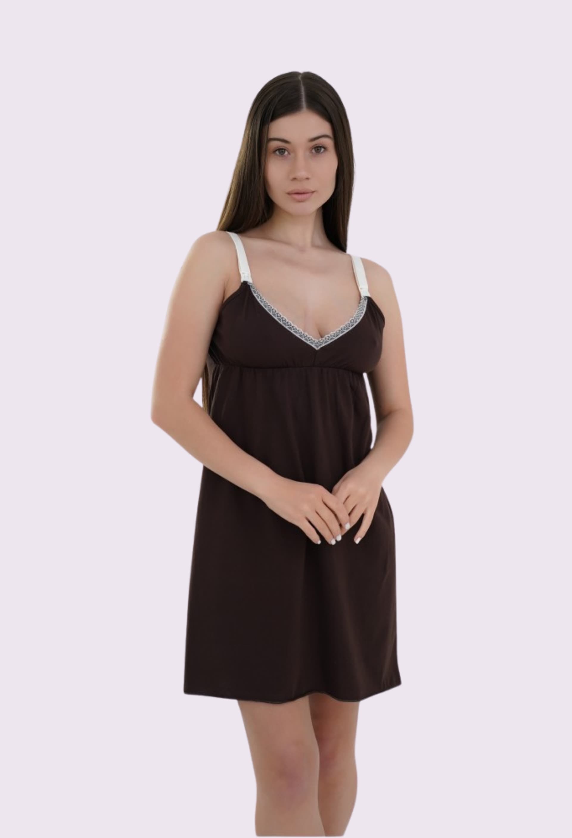Ночная рубашка для беременных и кормления XS-XXL Мамин Дом 24133-Шоколадный Ночная рубашка для беременных и кормления XS-XXL Мамин Дом 24133-Шоколадный