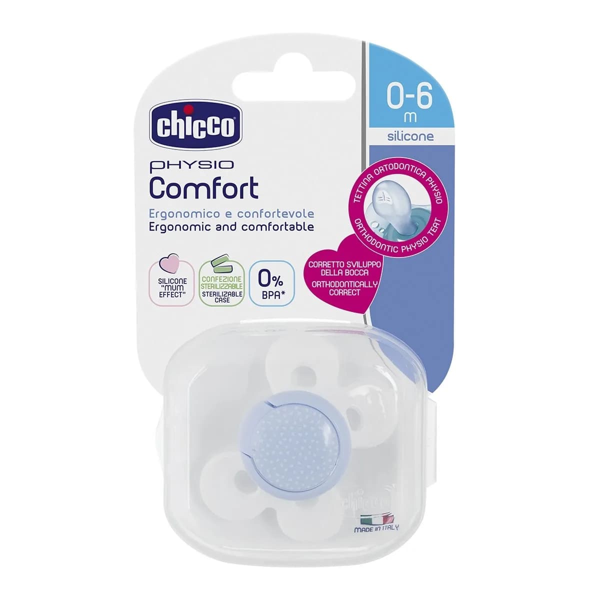 Пустышка силиконовая Physio Comfort 0-6м (голубой) фото 4 Пустышка силиконовая Physio Comfort 0-6м (голубой) фото 4
