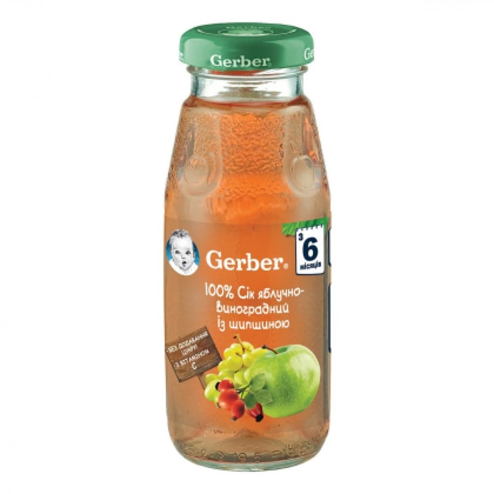 Сік яблуко, виноград, шипшина Gerber 175мл 004760 Сік яблуко, виноград, шипшина Gerber 175мл 004760