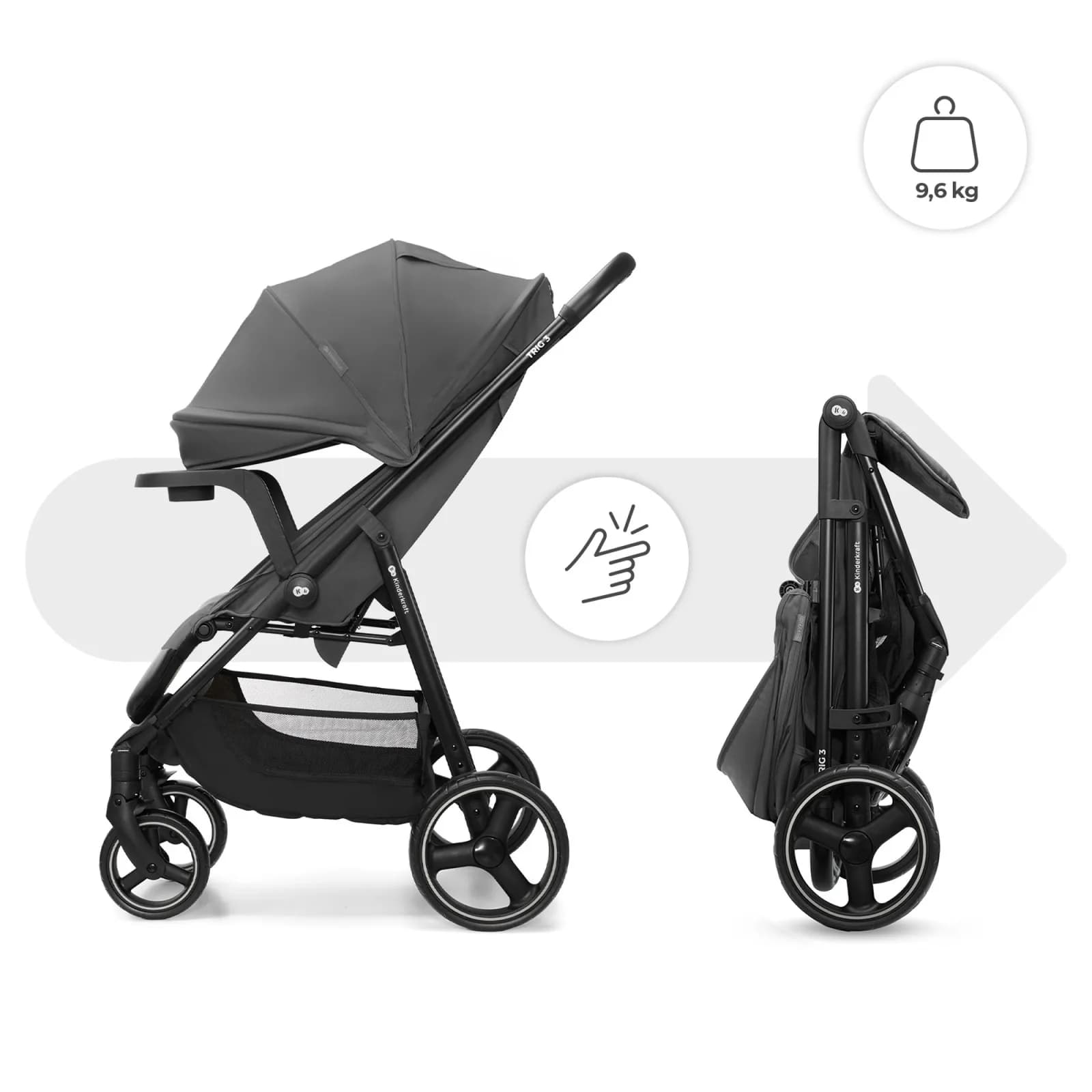 Коляска прогулочная Kinderkraft Trig 3 Tray KSTRIG03GRY000T Grey фото 5 Коляска прогулочная Kinderkraft Trig 3 Tray KSTRIG03GRY000T Grey фото 5