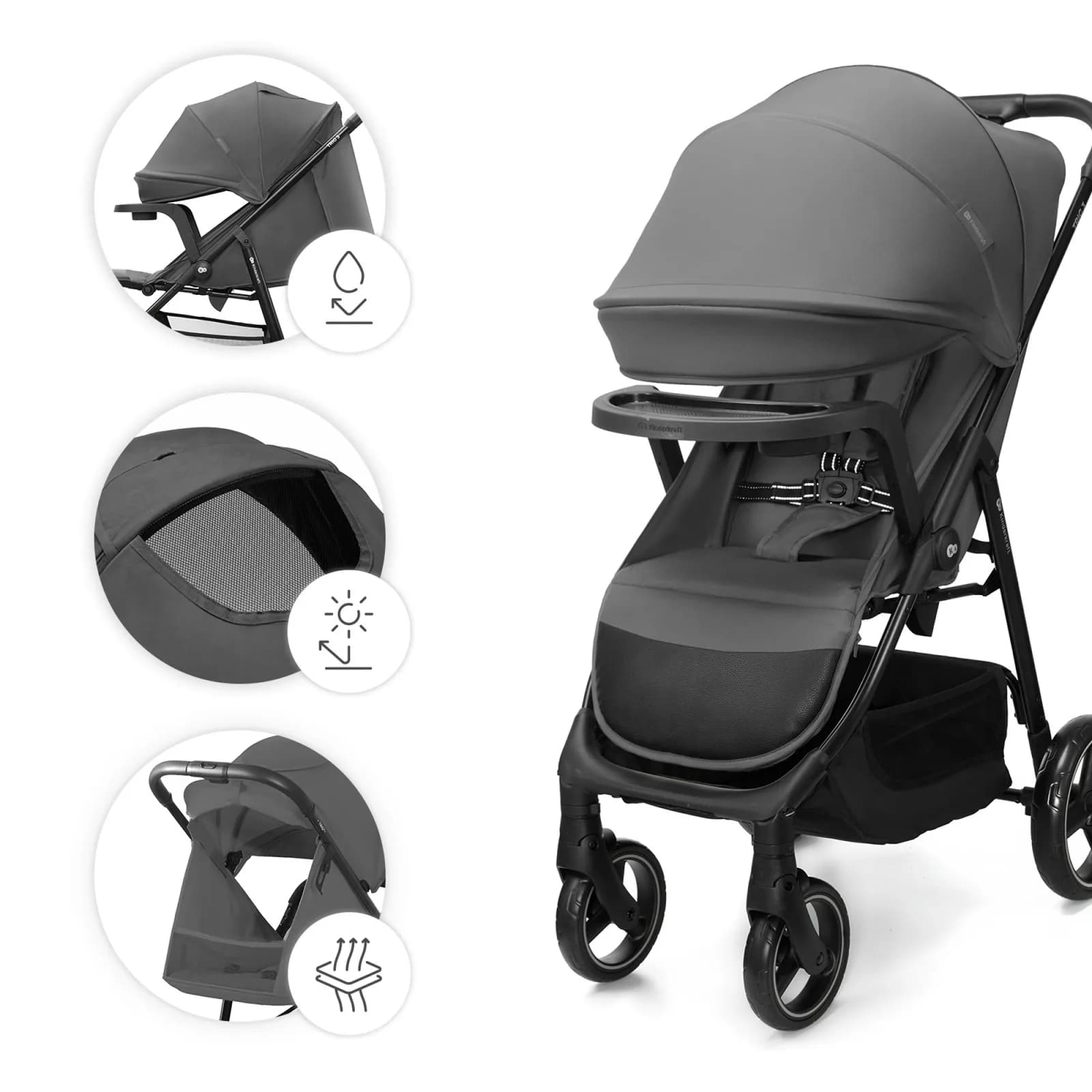 Коляска прогулочная Kinderkraft Trig 3 Tray KSTRIG03GRY000T Grey фото 8 Коляска прогулочная Kinderkraft Trig 3 Tray KSTRIG03GRY000T Grey фото 8