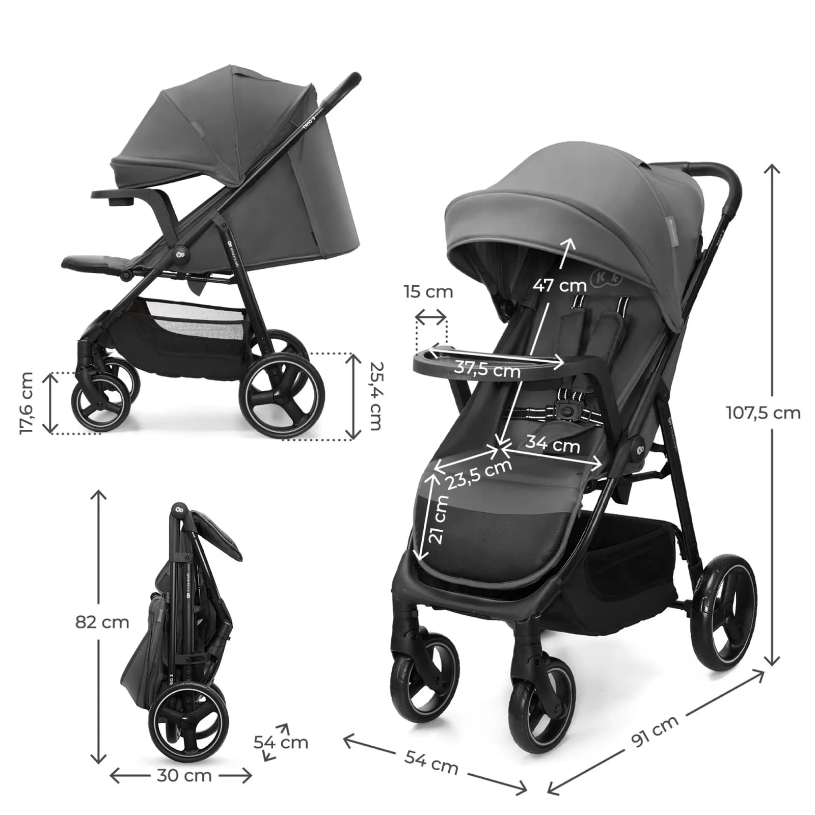 Коляска прогулочная Kinderkraft Trig 3 Tray KSTRIG03GRY000T Grey фото 9 Коляска прогулочная Kinderkraft Trig 3 Tray KSTRIG03GRY000T Grey фото 9