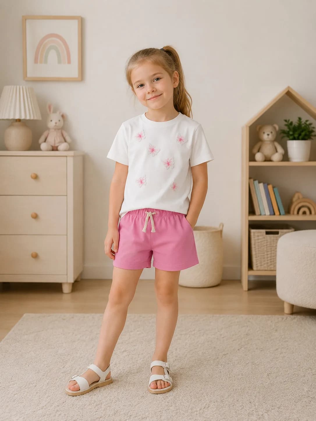 Комплект шорты и футболка для девочки Liliboom kids бело-розовый фото 4 Комплект шорты и футболка для девочки Liliboom kids бело-розовый фото 4