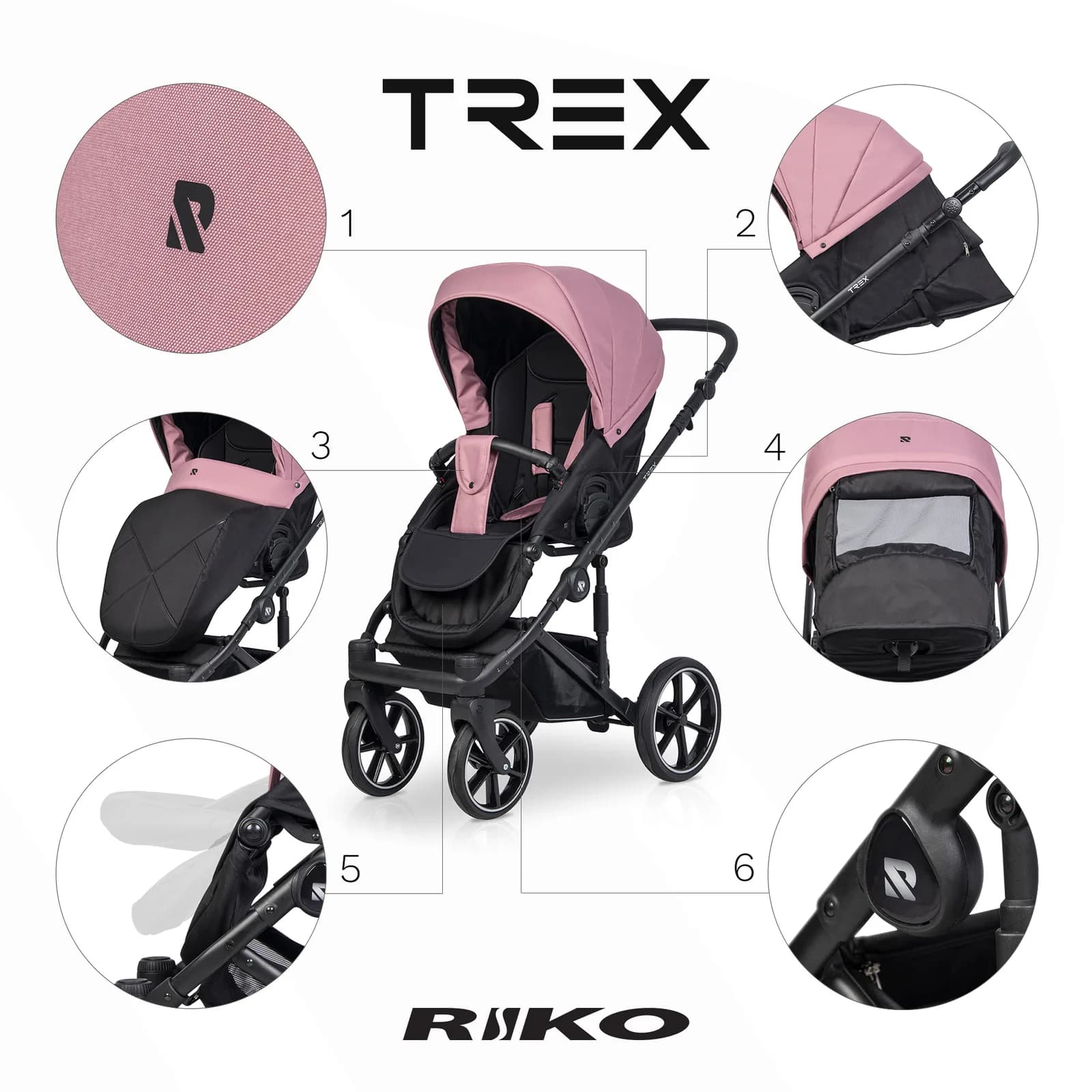 Коляска універсальна 2в1 Riko TREX 03 Energy Pink NEW RTX-03 фото 6 Коляска універсальна 2в1 Riko TREX 03 Energy Pink NEW RTX-03 фото 6