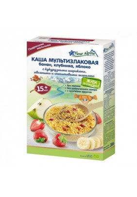 Каша безмолочна мультизлакова з бананом, яблуком і полуницею Fleur Alpine 200г 450816