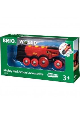 Могутній червоний локомотив на батарейках для залізниці BRIO 33592