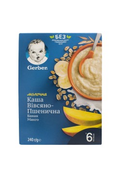 Каша молочна Gerber швидкорозчинна вівсяно-пшенична з бананом і манго 240г 398340