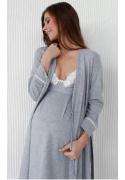 Комплект белья для беременных и кормления (халат и ночная рубашка)  ТМ Мамин Дом 25314-25202 -серый