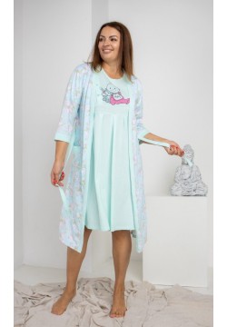 Комплект для беременных и кормления (халат+ночная рубашка) M-XL Nicoletta 7262 - бирюзовый