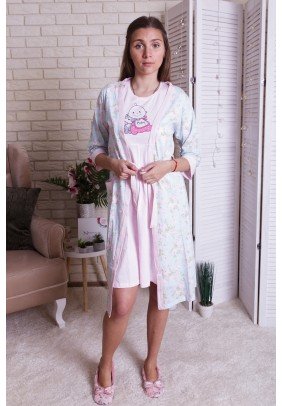 Комплект для беременных и кормления (халат+ночная рубашка) M-XL Nicoletta 7262 - светло-розовый - 