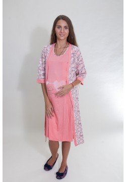 Комплект для беременных и кормления (халат+ночная рубашка) M-XL Nicoletta 7268 - коралловый