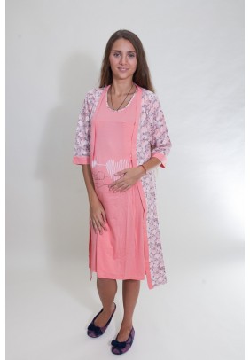 Комплект для беременных и кормления (халат+ночная рубашка) M-XL Nicoletta 7268 - коралловый