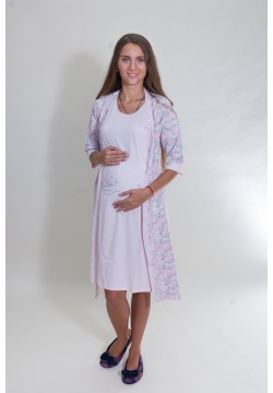 Комплект для беременных и кормления (халат+ночная рубашка) M-XL Nicoletta 7268 - светло-розовый