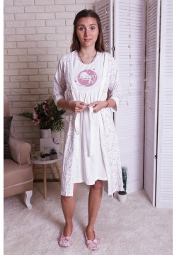 Комплект для беременных и кормления (халат+ночная рубашка) M-XL Nicoletta 7270 - белый/коричневый