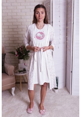 Комплект для беременных и кормления (халат+ночная рубашка) M-XL Nicoletta 7270 - белый/коричневый - 