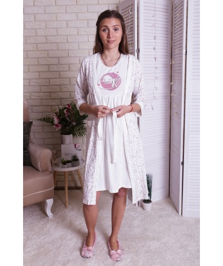 Комплект для вагітних та годування (халат+нічна сорочка) M-XL Nicoletta 7270 - білий/коричневий
