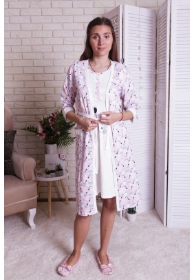 Комплект для беременных и кормления (халат+ночная рубашка) M-XL Nicoletta 7276 - светло-розовый