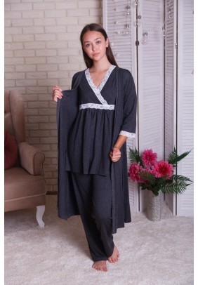 Комплект для беременных и кормления (халат+туника+штаны) L-XL Nicoletta 7291 - темно-серый