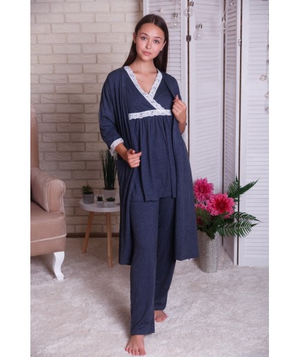 Комплект для вагітних та годування (халат+туніка+штани) L-XL Nicoletta 7291 - темно-синій