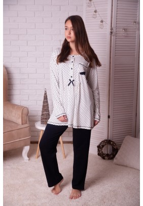 Комплект для беременных и кормления (кофта+штаны) M-XL Nicoletta 7292 - белый/черный - 