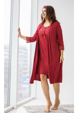 Комплект для беременных и кормления (халат+ночная рубашка+повязка) S-XL Nicoletta 7327 - красный
