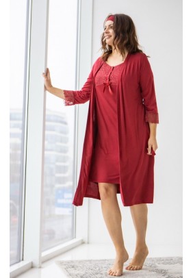 Комплект для беременных и кормления (халат+ночная рубашка+повязка) S-XL Nicoletta 7327 - красный - 