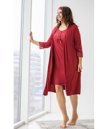 Комплект для вагітних та годування (халат+нічна сорочка+пов\'язка) S-XL Nicoletta 7327 - червоний
