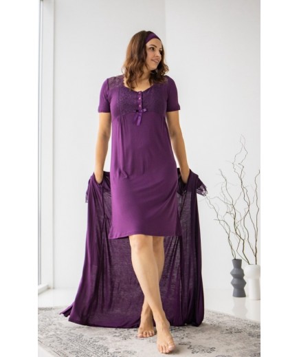 Комплект для вагітних та годування (халат+нічна сорочка+пов\'язка) S-XL Nicoletta 7327 - фіолетовий