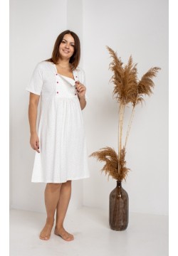Ночная рубашка для беременных и кормления S-XL Nicoletta 7351 - белый/горох