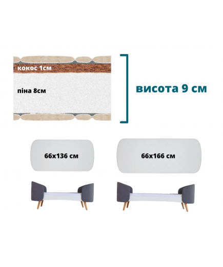 Матрац кокос-пiна IngVart Fly 136х66х9 см 98615424 Матрац кокос-пiна IngVart Fly 136х66х9 см 98615424