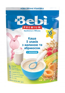 Каша Bebi Преміум молочна 5 злаків з малиною та абрикосом 200г 1105066