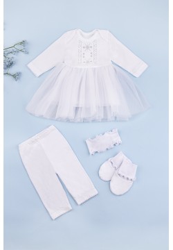 Комплект для хрещення (плаття+лосини+пов\'язка+пінетки) 56-80 Ладан КД5 -білий