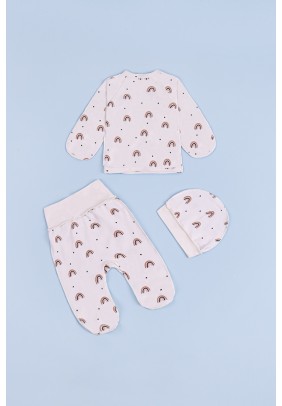 Комплект для новонародженого (льоля+повзунки+шапка) 56 Фламинго 605-083 -молочний - 