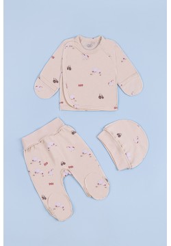 Комплект для новорожденного (распашонка+ползуны+шапка) 56 Фламинго 605-083 -бежевый