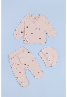 Комплект для новонародженого (льоля+повзунки+шапка) 56 Фламинго 605-083 -бежевий