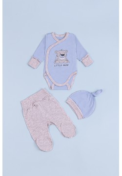 Комплект для новорожденных (боди+ползуны+шапочка) 56-62 Фламинго 433-071 -голубой