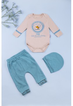 Комплект для новорожденого (боди дл.рук+штаны+шапка) 3-6 Miniworld 16473 -мятный
