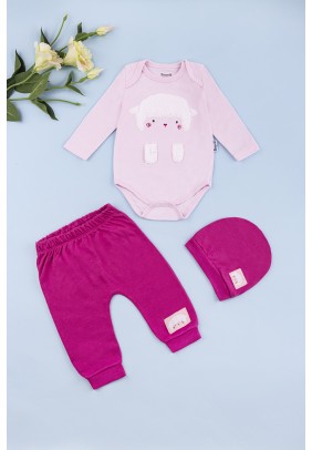 Комплект для новонародженого (боді довг.рук+штани+шапка) 3-6 Miniworld 16355 -малиновий