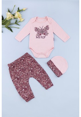 Комплект для новонародженого (боді довг.рук+штани+шапка) 3-6 Miniworld 16342 -рожевий - 