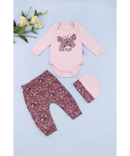 Комплект для новонародженого (боді довг.рук+штани+шапка) 3-6 Miniworld 16342 -рожевий