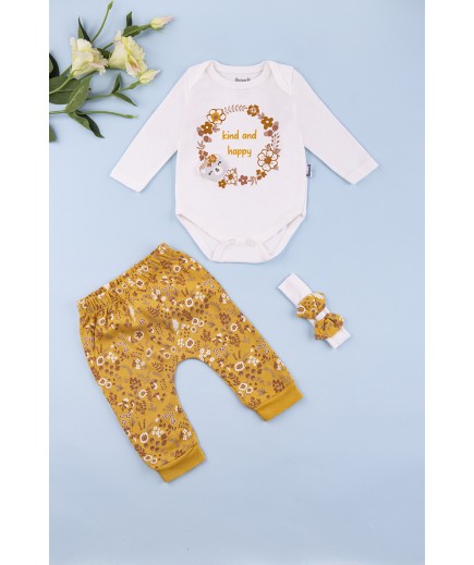 Комплект для новонародженого (боді довг.рук+штани+пов\'язка) Miniworld 3-6 TO 16344 -жовтий