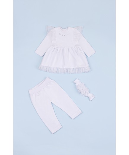 Комплект для новонародженого (сукня+лосини+пов\'язка) 62-80 Happy TOT 819 -білий