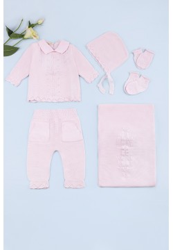 Комплект для девочки (плед+носки+рукавички+шапка+штаны+кофта) Zeni 0-6 TO AVK3011 -розовый