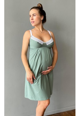 Ночная рубашка для беременных и кормления XS-XL Мамин Дом Mint 24168-Зеленый
