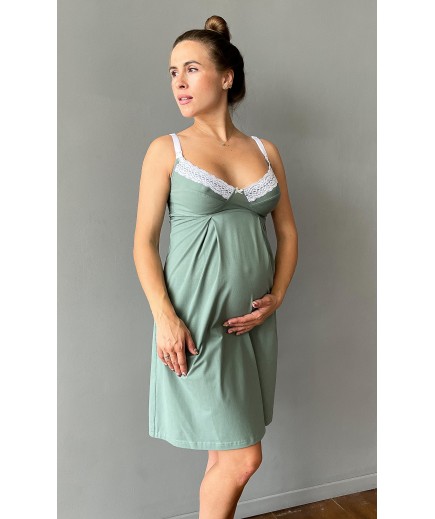Нічна сорочка для вагітних та годування XS-XL Мамин Дім Mint 24168-Зелений