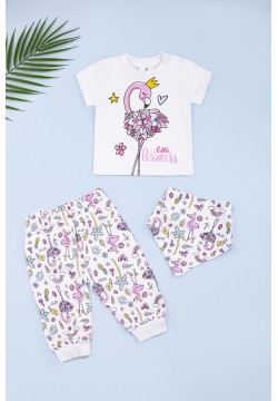 Комплект трійка для дівчаток (футболка+штани+нагрудник)  62-86 Panolino PL17384